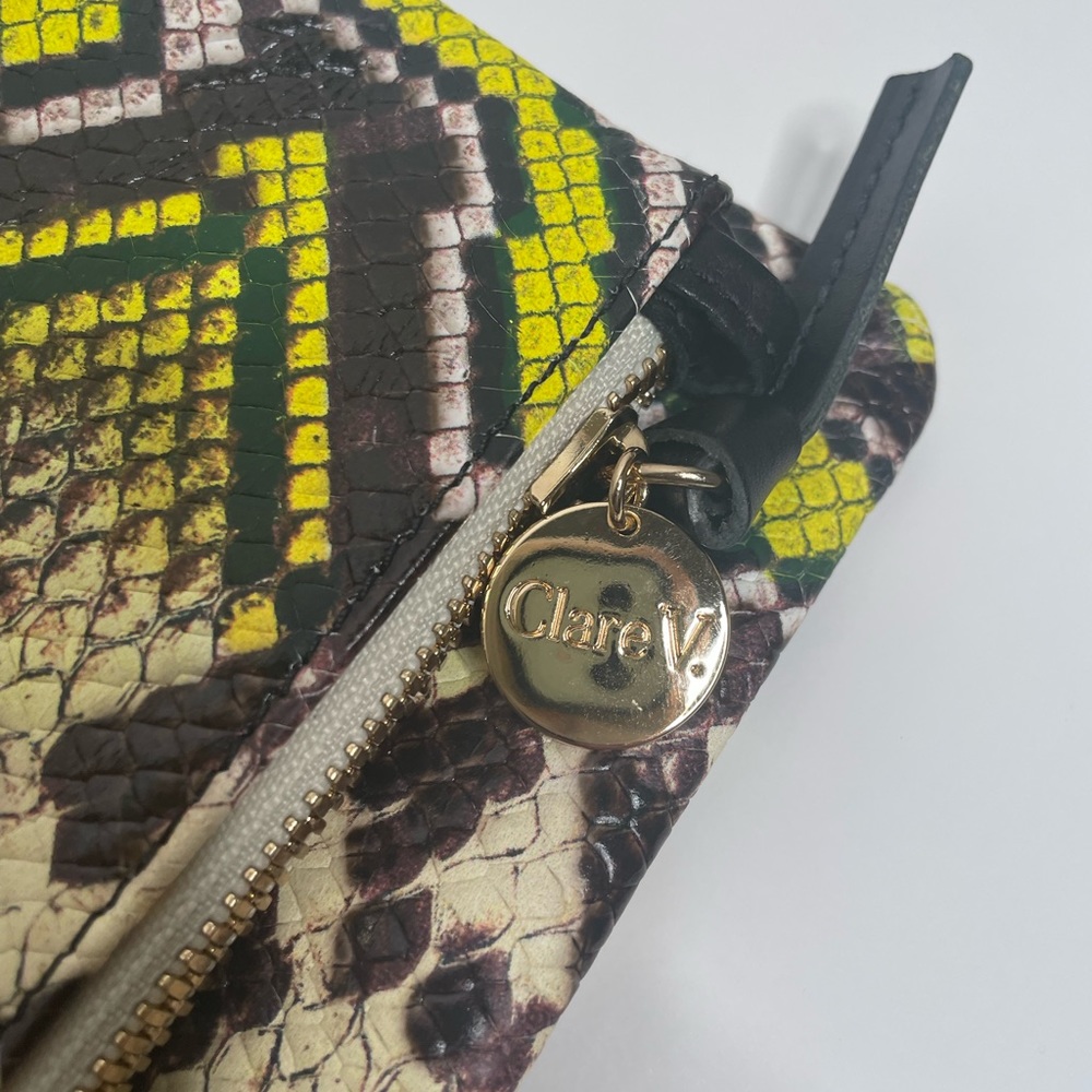 Clare Vivier Clare V. Clutch Fold Over Zip Leather Yellow Riviera Snake - Picture 4 of 6